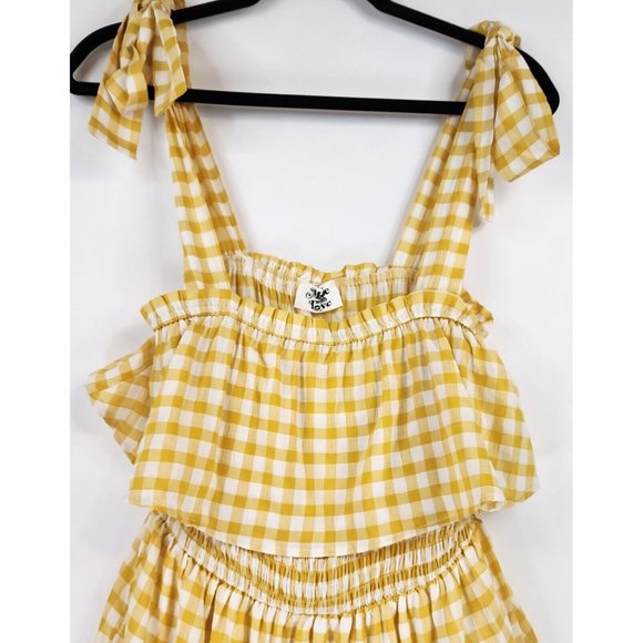 Made With Love Dress Womens  Small Yellow Check Smock Sleeveless Knee Length - Picture 7 of 12